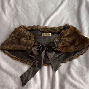 Brown Faux Fur Wrap with Satin Bow